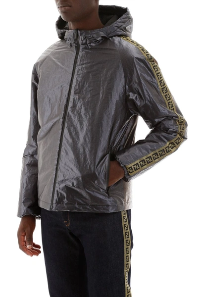 Shop Fendi Metallic Windbreaker With Ff Bands In Gold Silver