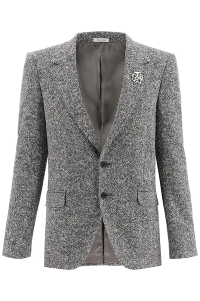 Shop Alexander Mcqueen Square Tweed Blazer In Black White