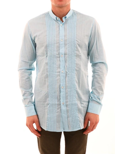 Shop Balmain Blue Shirt With Small Collar
