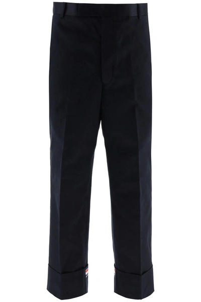 Shop Thom Browne Wide Leg Trousers In Navy