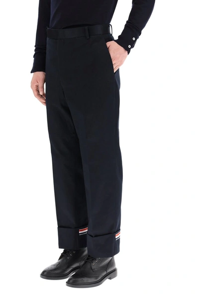 Shop Thom Browne Wide Leg Trousers In Navy