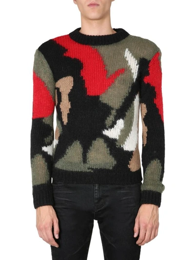 Shop Saint Laurent Crew Neck Sweater In Black