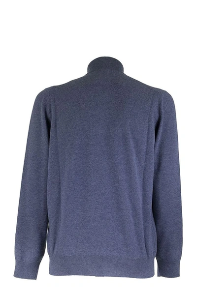 Shop Brunello Cucinelli Cashmere Turtleneck Sweater With Zipper In Denim Blue