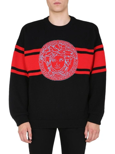 Shop Versace Crew Neck Sweater In Black