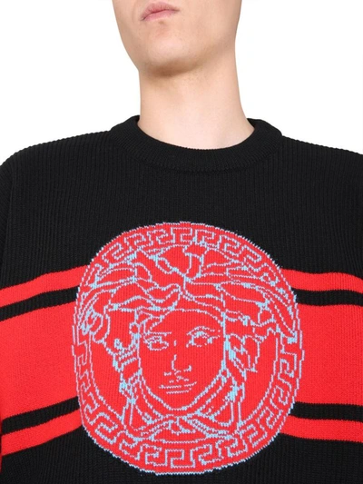 Shop Versace Crew Neck Sweater In Black