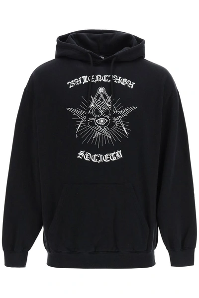 Shop Balenciaga Gothic Logo Hoodie In Black