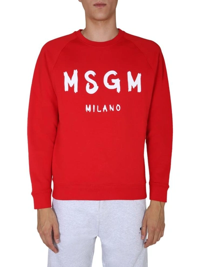 Msgm Logo Print Crew Neck Sweatshirt In Red
