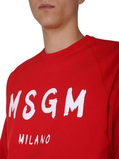 Msgm Logo Print Crew Neck Sweatshirt In Red