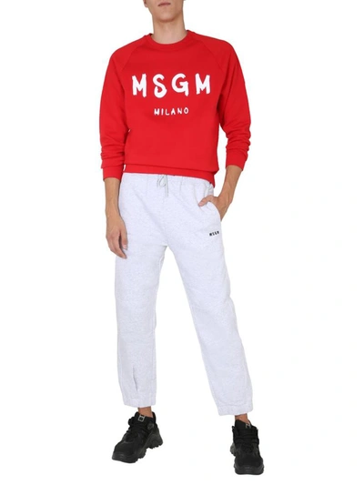 Msgm Logo Print Crew Neck Sweatshirt In Red
