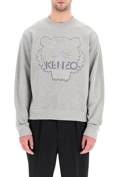 Shop Kenzo Tiger Crew Neck Sweatshirt In Pearl Grey