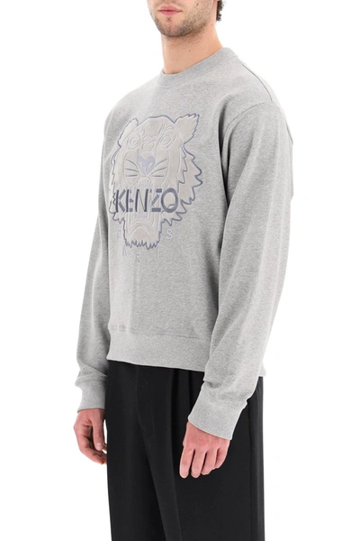 Shop Kenzo Tiger Crew Neck Sweatshirt In Pearl Grey