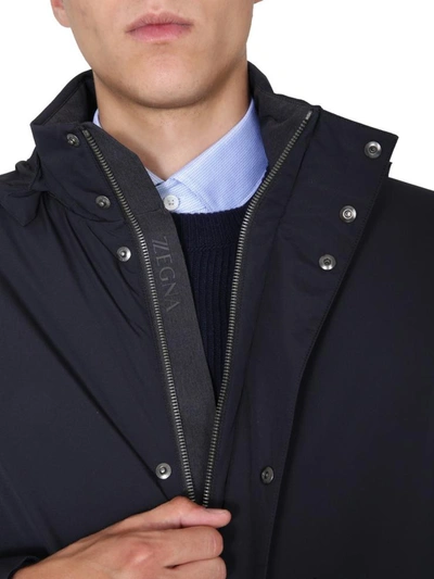 Shop Z Zegna Hooded Trench In Blue