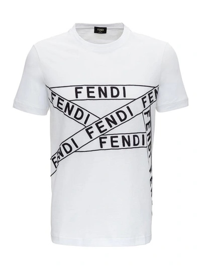 Shop Fendi Jersey Tee With Logo Tape Print In White