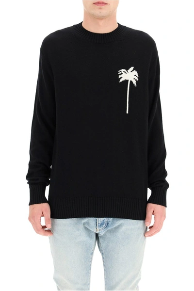 Shop Palm Angels Wool Sweater With Palms In Black White