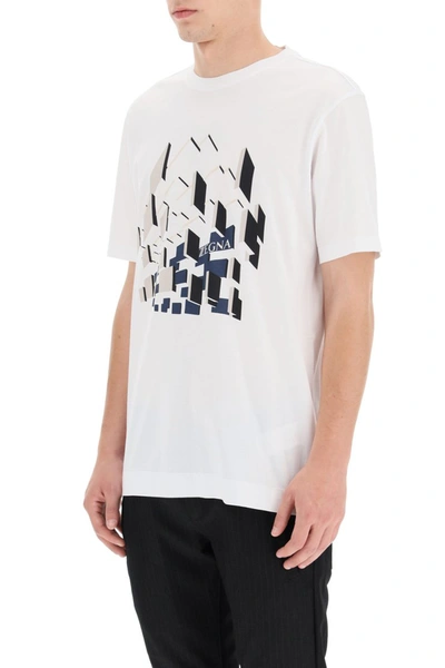 Shop Z Zegna T-shirt With Logo Print In Bianco Ottico Fantasia