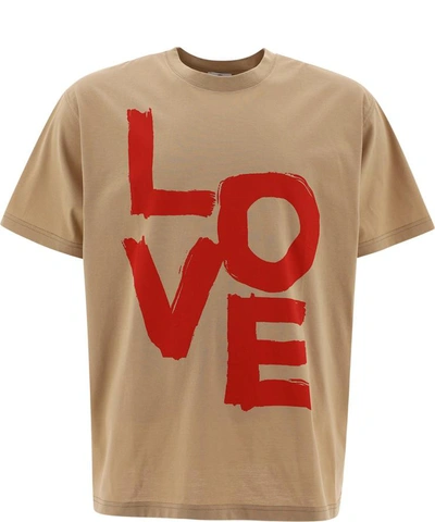 Shop Burberry "love" T-shirt In Beige