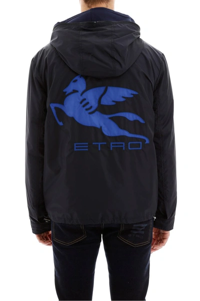 Shop Etro Logo Windbreaker In Blu
