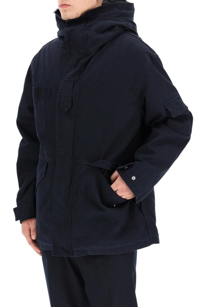 Shop Mr &amp; Mrs Italy Mr & Mrs Italy Midi Curtain Parka With Removable Fur Interior In Night Blue Black