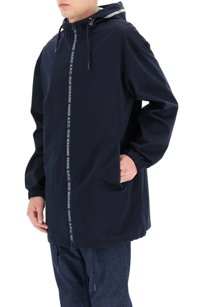 Shop Apc A.p.c. Parka With Logo In Dark Navy