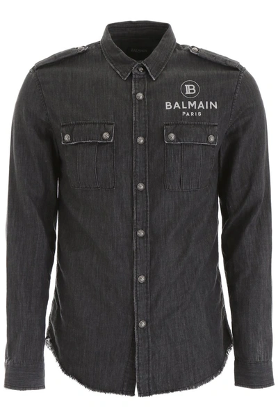 Shop Balmain Logo Shirt In Noir