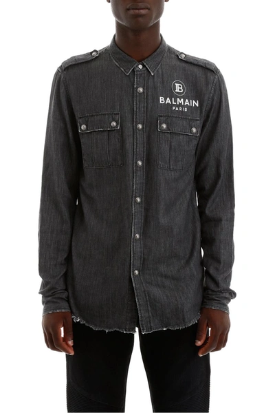 Shop Balmain Logo Shirt In Noir