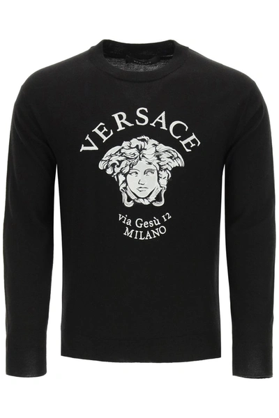 Shop Versace Sweater Medusa Via Gesù 12 In Nero