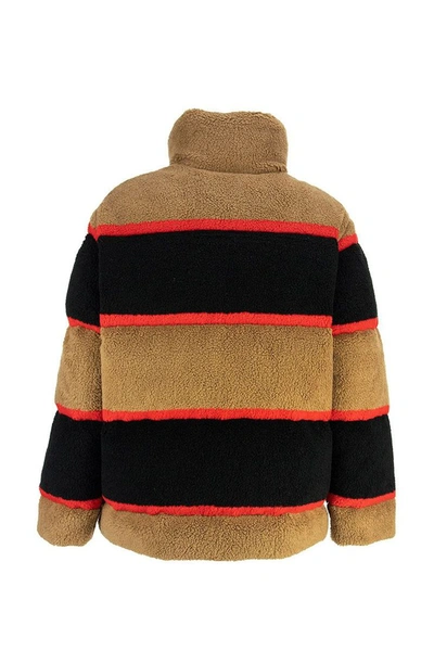 Shop Burberry Bradfield - Colour Block Fleece Jacquard Puffer Jacket In Camel