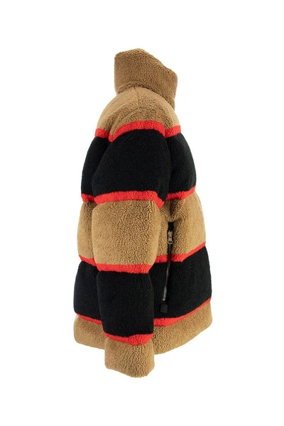 Shop Burberry Bradfield - Colour Block Fleece Jacquard Puffer Jacket In Camel