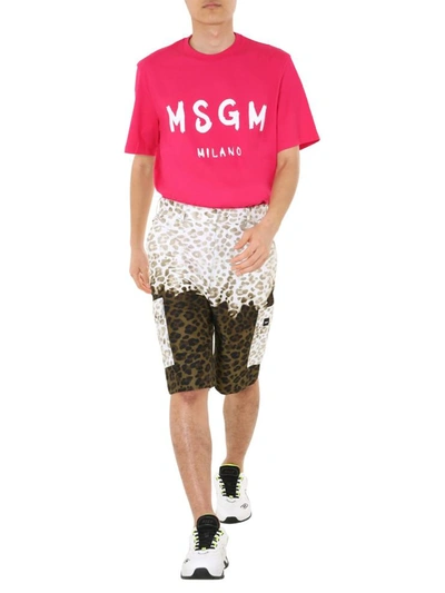 Shop Msgm Leopard Trousers In Military Green