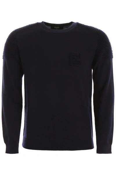 Shop Fendi Pullover With Ff Logo In Dark Blu