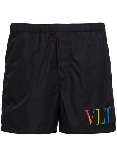 Shop Valentino Vltn Jersey Swimming Trunks In Black