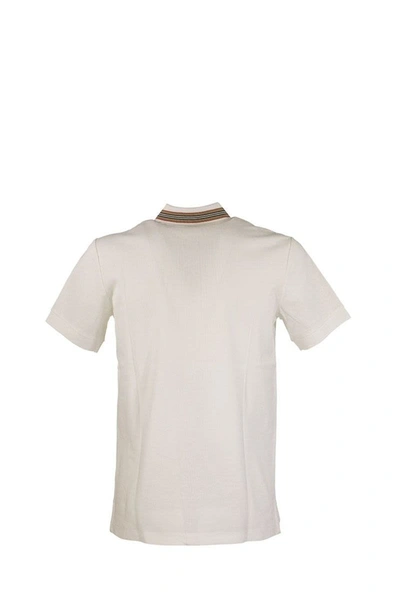 Shop Burberry Icon Stripe Detail Cotton Pique' Polo Shirt Johnston White