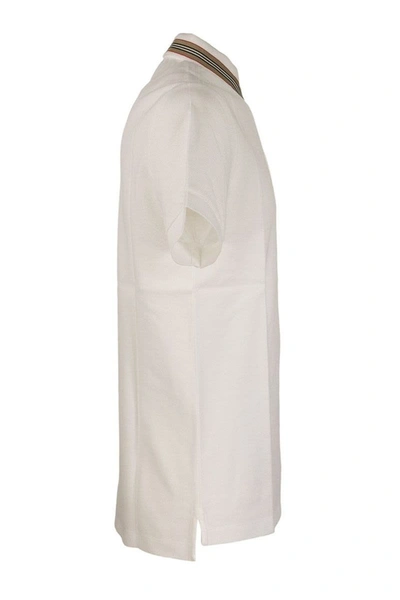 Shop Burberry Icon Stripe Detail Cotton Pique' Polo Shirt Johnston White