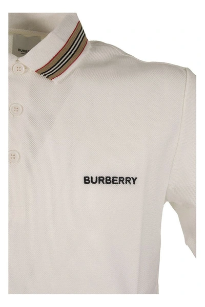 Shop Burberry Icon Stripe Detail Cotton Pique' Polo Shirt Johnston White