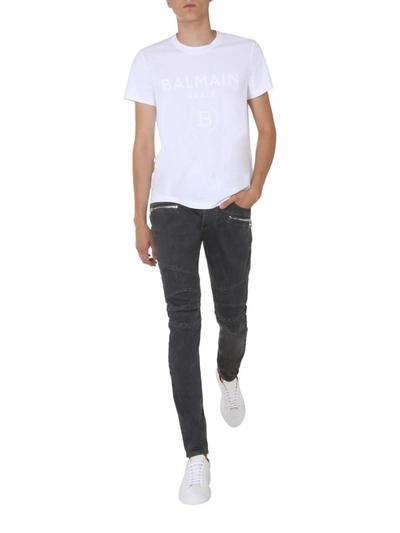 Shop Balmain Crew Neck T-shirt In White