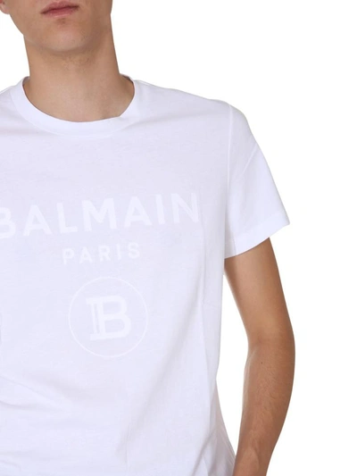 Shop Balmain Crew Neck T-shirt In White