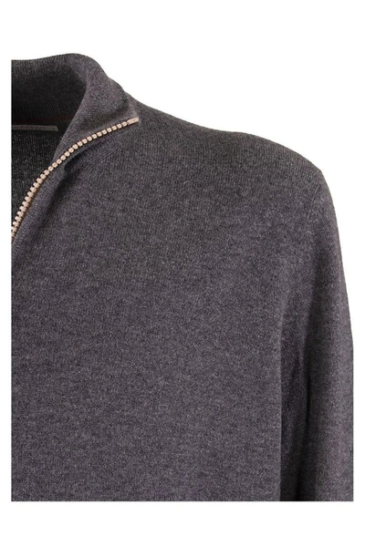 Shop Brunello Cucinelli High Neck Sweater Cashmere Turtleneck Sweater With Zipper In Dark Grey