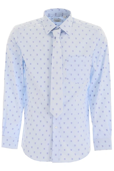 Shop Burberry Shirt And Tie Set In Pale Blue Ip Pat