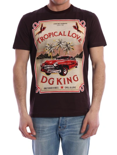 Shop Dolce & Gabbana T-shirt Tropical Love In Brown