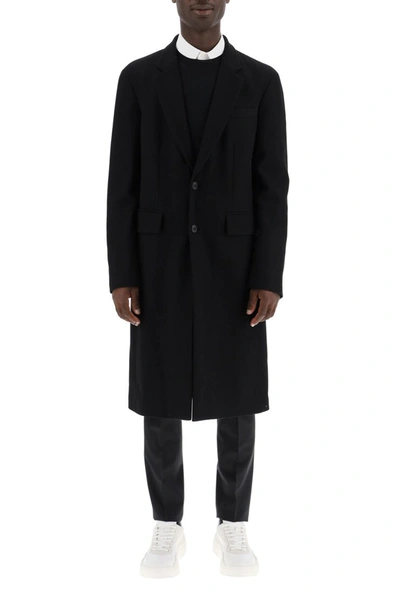 Shop Valentino Wool Coat With V Logo In Nero