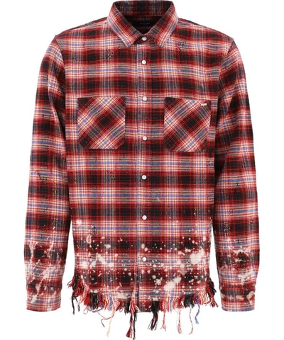 Shop Amiri Bleached Flannel Shirt In Red