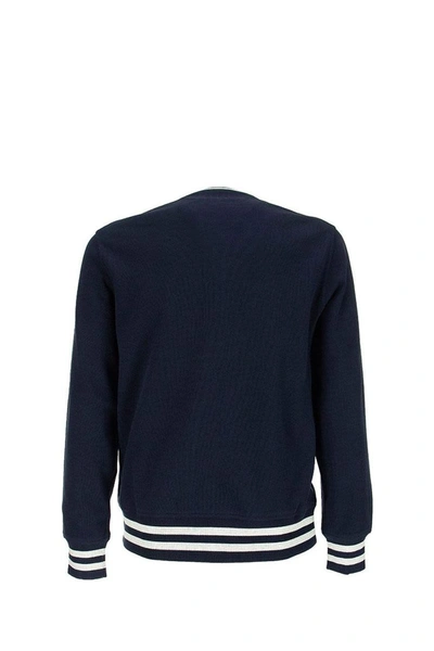 Shop Brunello Cucinelli Techno Cotton French Terry Sweatshirt With Embroidered And Striped Details In Cobalt