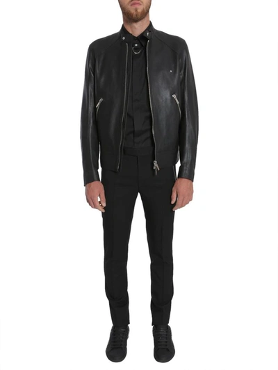 Shop Dior Leather Jacket In Black