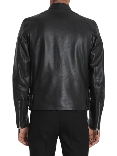 Shop Dior Leather Jacket In Black