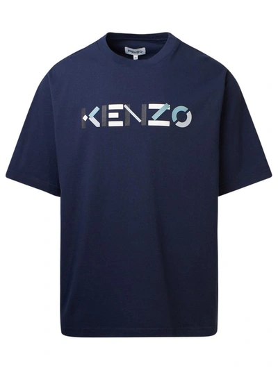 Shop Kenzo T-shirt Maxi Logo Blu In Navy