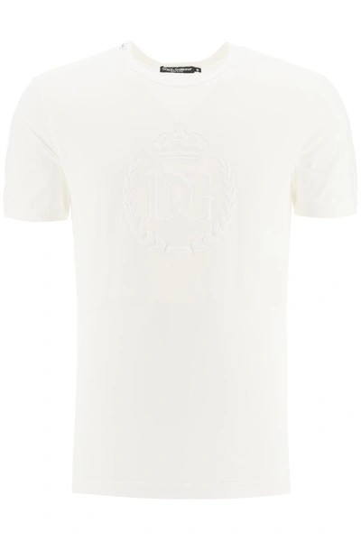 Shop Dolce & Gabbana T-shirt With Embossed Logo In Bianco