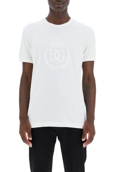 Shop Dolce & Gabbana T-shirt With Embossed Logo In Bianco