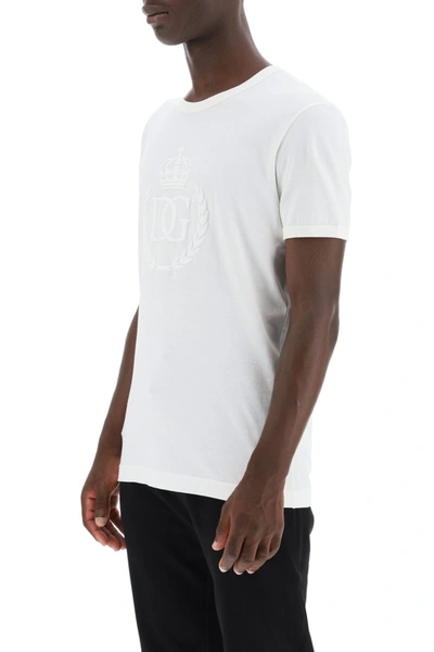 Shop Dolce & Gabbana T-shirt With Embossed Logo In Bianco