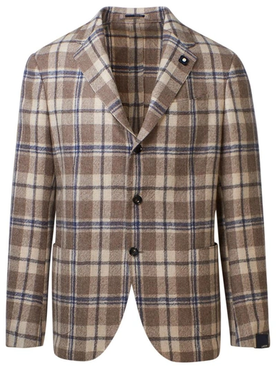 Shop Lardini Blazer Check Multicolor In Beige