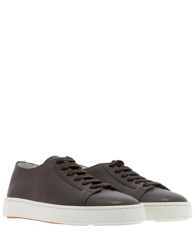 Shop Santoni Leather Sneakers In Brown